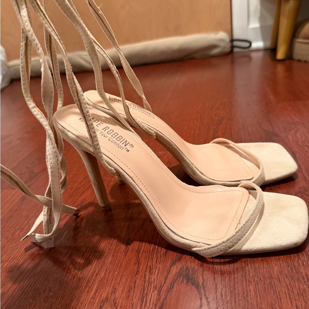 Elegant Beige Lace-Up Heels